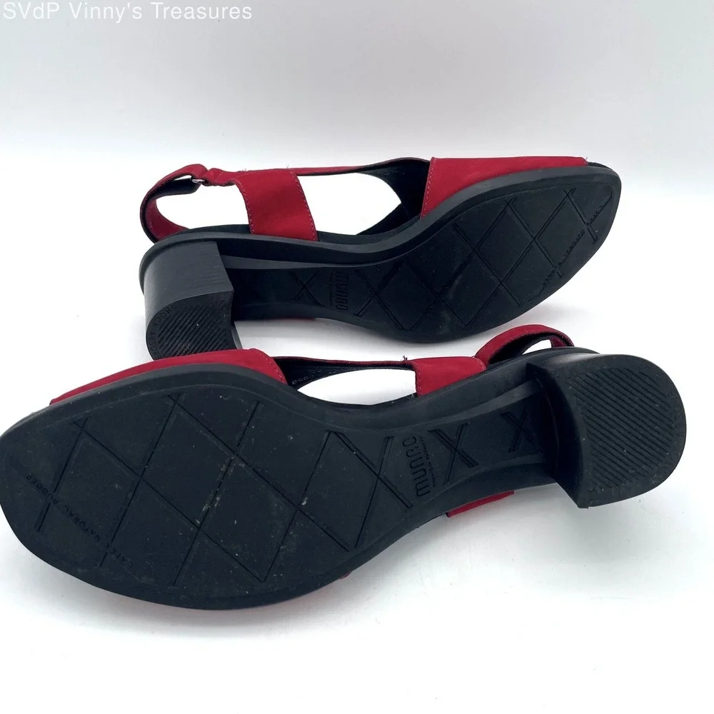 Munro Red Nubuck Leather Slingback Heels Womens 7.5M Comfort Sandals USA